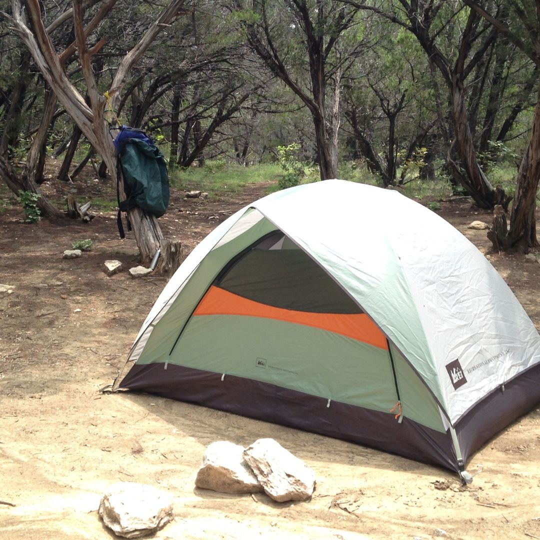 Pitched tent at campsite